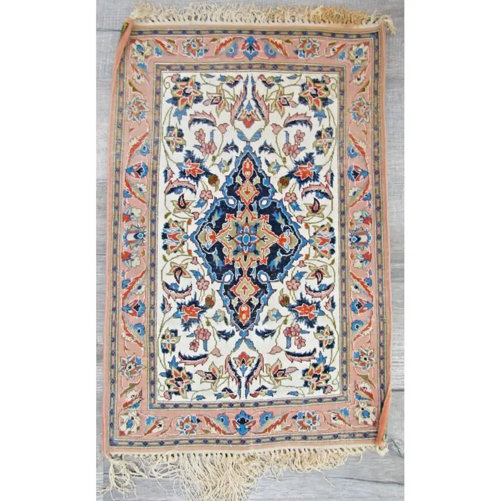 Antique Hand Knotted Rug Floral Pattern with Central Medallion 29 x 19